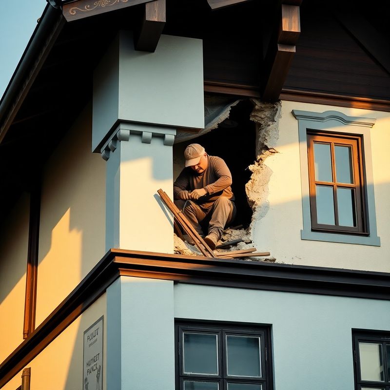 Řemeslník opravuje střechu tradičního olomouckého domu ve zlatém odpoledním světle